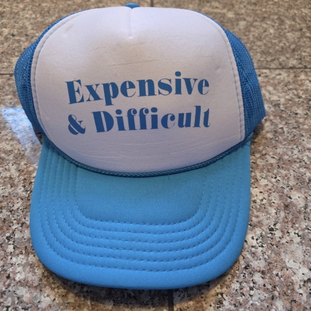 Expensive & Difficult Blue and White Trucker Hat